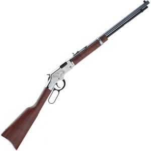 Q88 Henry Silver Eagle 2nd Edition Engraved Nickel Receiver Lever Action Rifle - 22 Long Rifle - 20in