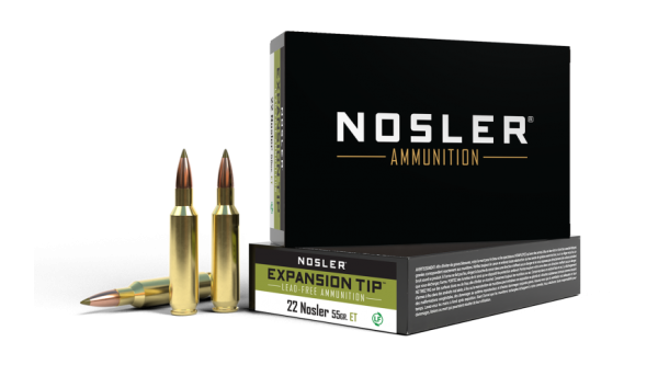 22 NOSLER 55GR EXPANSION TIP LEAD FREE AMMUNITION