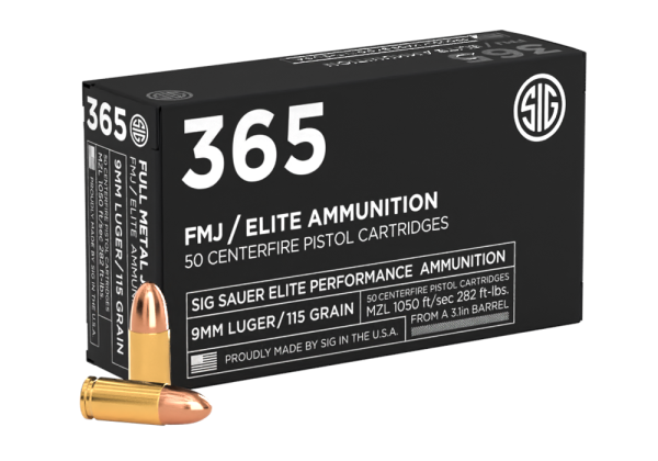 SIG SAUER 9MM, 115GR, Elite Ball, 365 FMJ