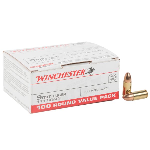 Winchester USA White Box 9mm Luger 115gr FMJ Handgun Ammo - 100 Rounds