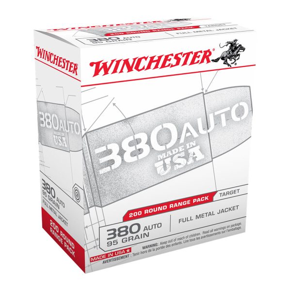 Winchester 380 Auto (ACP) 95gr FMJ Handgun Ammo - 200 Rounds