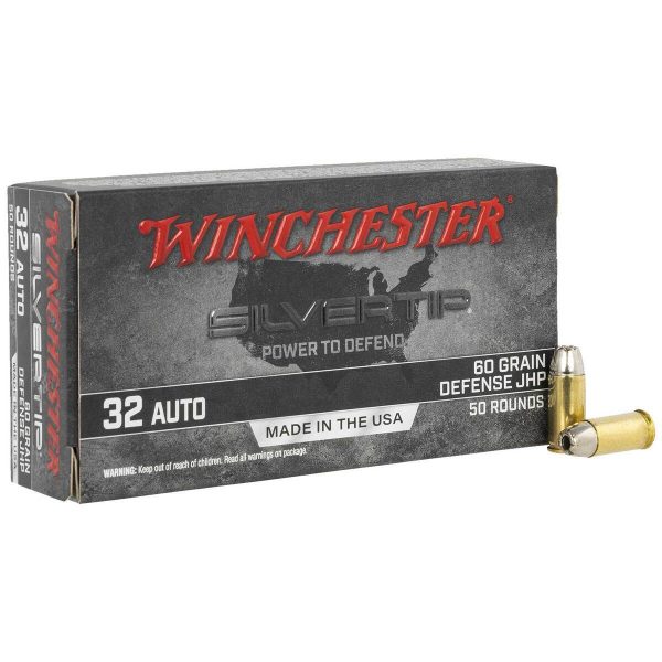 Winchester Silvertip 32 Auto (ACP) 60gr JHP Centerfire Handgun Ammo - 50 Rounds