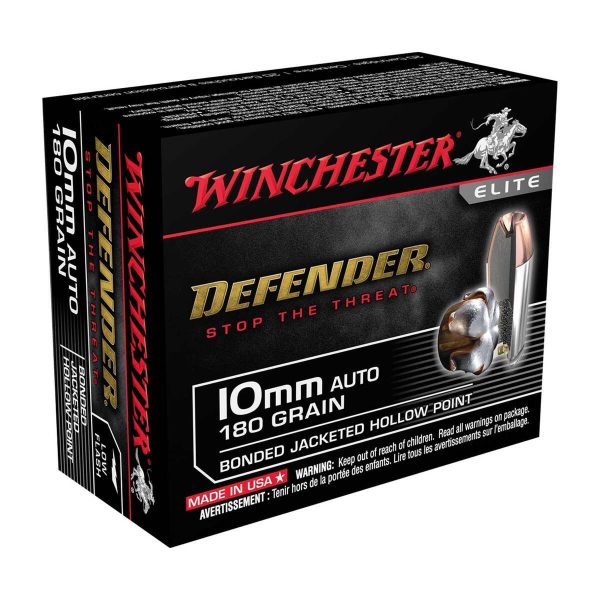 hh34 Winchester Defender 10mm Auto 180gr BJHP Handgun Ammo - 20 Rounds
