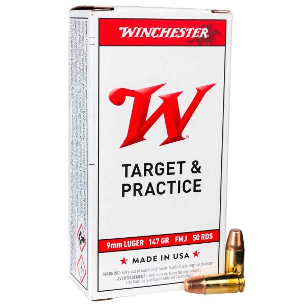 hh89 Winchester Ammo USA 9mm Luger 147gr FMJFN Handgun Ammo - 50 Rounds