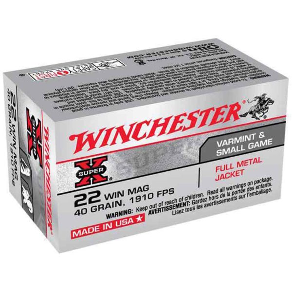 Winchester Super X 22 WMR (22 Mag) 40gr FMJ Rimfire Ammo - 50 Rounds