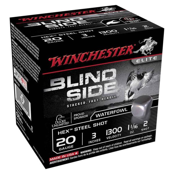 s274 Winchester Blind Side Hex Steel Shot 20 Gauge 3in #2 1-1/16oz Waterfowl Shotshells - 25 Rounds