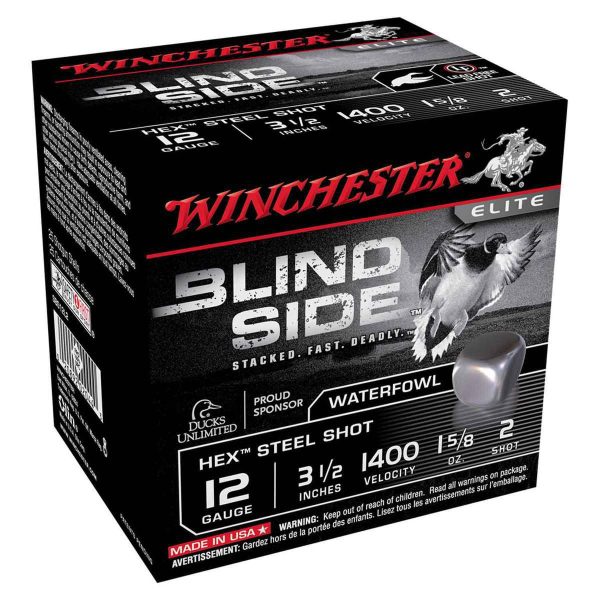 Winchester Blind Side Hex Steel Shot 12 Gauge 3-1/2in #2 1-5/8oz Waterfowl Shotshells - 25 Rounds