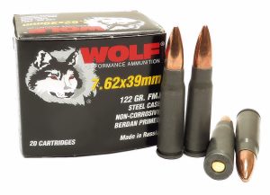 W10 10 7.62x39 Ammo 122gr FMJ Wolf Performance 20 Round Box