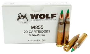W14 5.56x45 Ammo 62gr M855 Wolf Performance, Brass Cased 20 Round Box