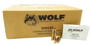 W16 5.56x45 Ammo 55gr FMJ Wolf Performance, WM193 Brass Cased 1000 Round Case