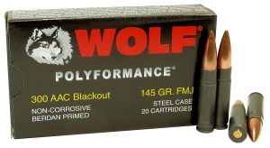 W20 300 AAC Blackout Ammo 145gr FMJ Wolf Polyformance 20 Round Box