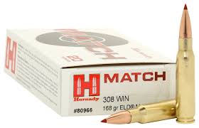 Hornady Match .308 Winchester 168 Grain Extremely Low Drag Match Centerfire Rifle Ammunition